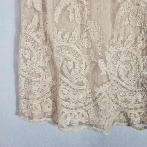 Babydoll Y2K Cream Lace Top Whimsy Sheer Lace Silver Metallic Trim Jolt Size XS - Picture 10 of 14